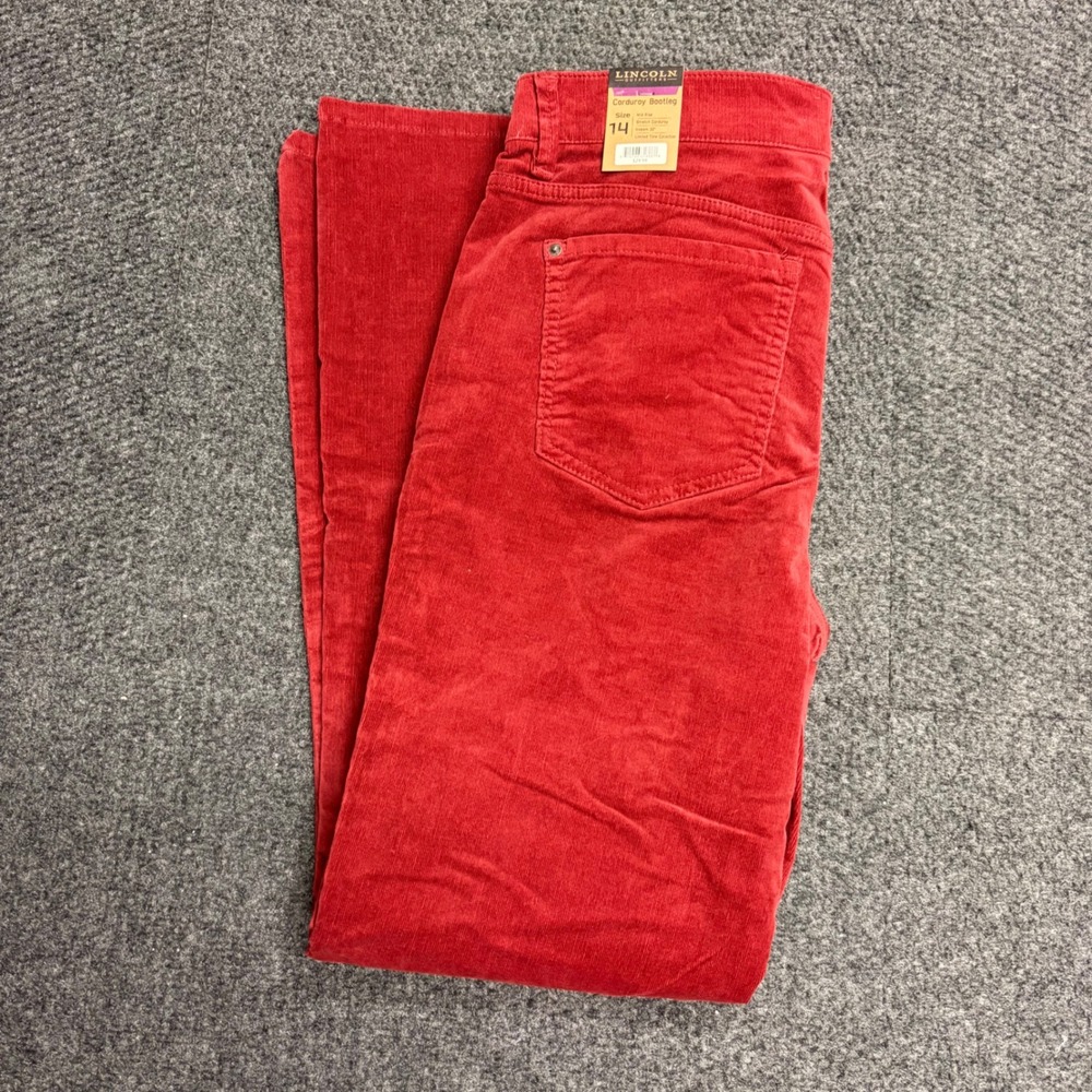 Lincoln Outfitters Womens Red Corduroy Bootleg Pants Comfort Flex Size 14 NWT